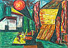 Cubist landscape. Sunset