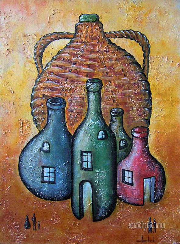 ''A jug and four bottles''. Lomovtzev Konstantin. Oil paintings. Original art for sale